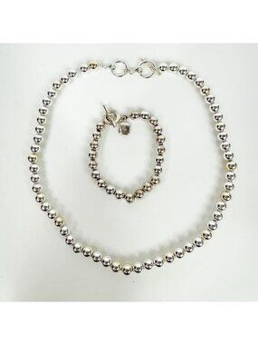 Lauren Ralph Lauren Silver-Tone Metal 8 mm Bead 16 Necklace & Bracelet Set